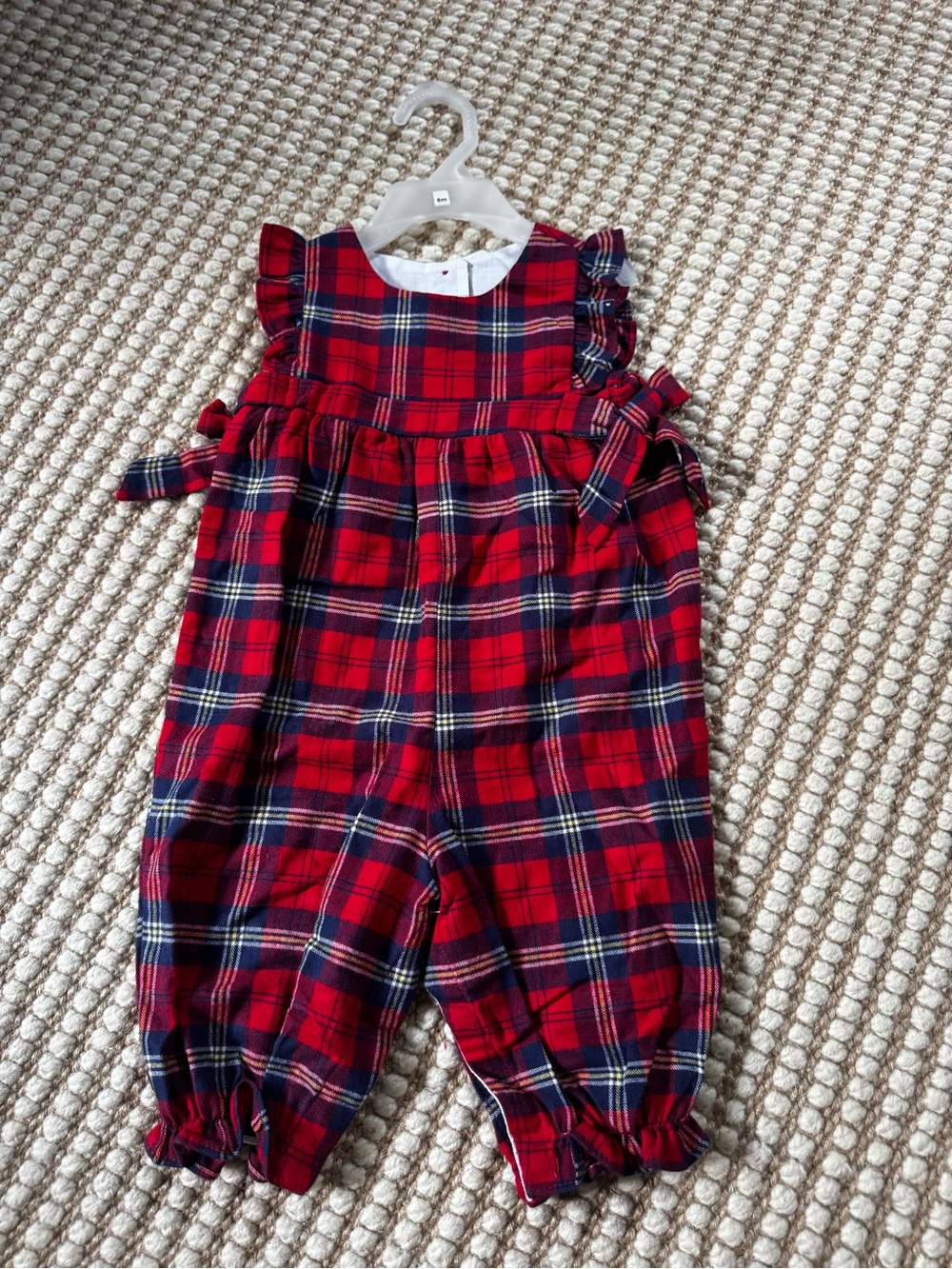 NWT bella bliss Red & Navy holiday Plaid Ruffle-Strap Overalls
